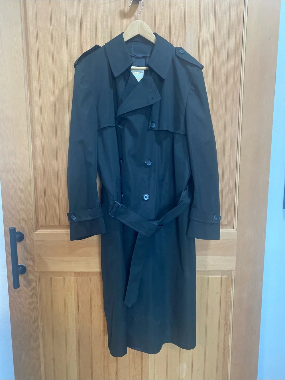 London Fog Men's Black Double-Breasted Belted Trench Coat